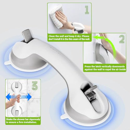 11 Inch Suction Grab Bars for Bathtub Shower, 2 Pack Heavy Duty No Drill Bathroom Safety Handles with Double Locking Suction Cups, Non Slip Shower Grab Bar for Seniors, Elderly, Pregnant Women