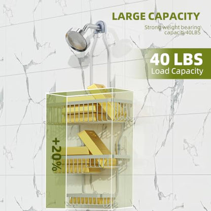 Simple Trending Shower Caddy Hanging, Shower Organizer with Large Capacity | Rustproof Shower Shelves with Hooks for Inside Shower, No Drilling Over Showerhead, Suction & Adhesive Install, Silver