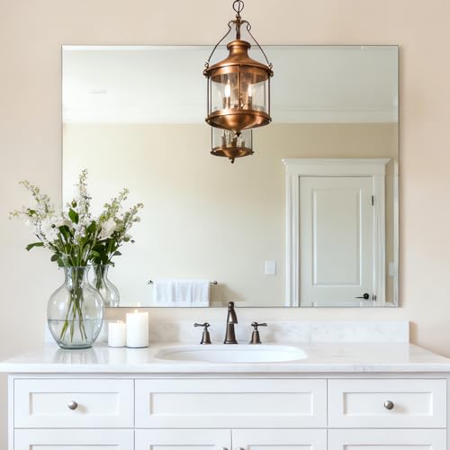 Ruomeng Frameless Mirror for Wall, 40x36 Inch Bathroom Vanity Mirror Farmhouse, Large Rectangle Mirror with Beveled Edge, Tempered Glass, Hangs Horizontally or Vertically - size: 40"L x 36"W