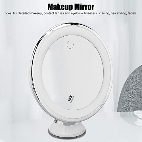 10 Times Suction Cup Makeup Mirror, Magnifying Makeup Mirror with 3 Kinds of Light Color Battery Makeup Lens Magnification with Suction Cup Makeup for Home and Travel