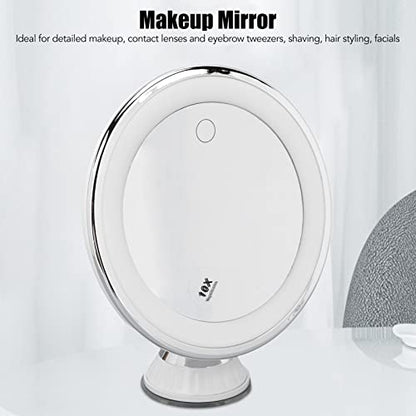 10 Times Suction Cup Makeup Mirror, Magnifying Makeup Mirror with 3 Kinds of Light Color Battery Makeup Lens Magnification with Suction Cup Makeup for Home and Travel