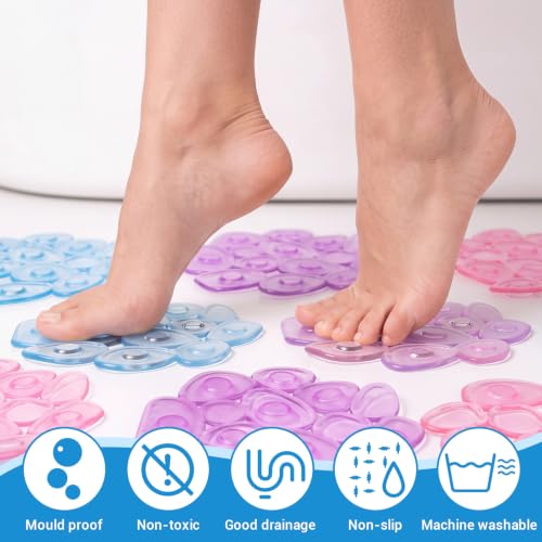 Riakrum 12 Pcs Non Slip Bathtub Stickers, Clear Anti Slip Shower Treads with Strong Suction Cups, Pebble Provides Traction Machine Washable No Residue, Safe (Pink, Purple,Blue) - color: Pink, Purple,blue