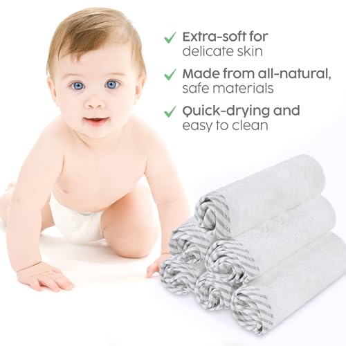 San Francisco Baby Bamboo Rayon Washcloths for Newborn - Soft, Absorbent, 6-Piece, White - color: White