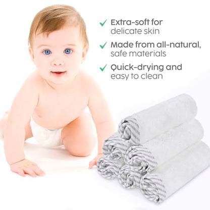 San Francisco Baby Bamboo Rayon Washcloths for Newborn - Soft, Absorbent, 6-Piece, White - color: White