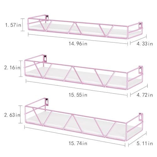 Floating Shelves Set of 3, Wood Wall Shelf, Farmhouse Shelf for Bedroom | Wall Mounted Floating Shelf for Living Room, Bedroom, Bathroom, Kitchen, Office - color: Pink
