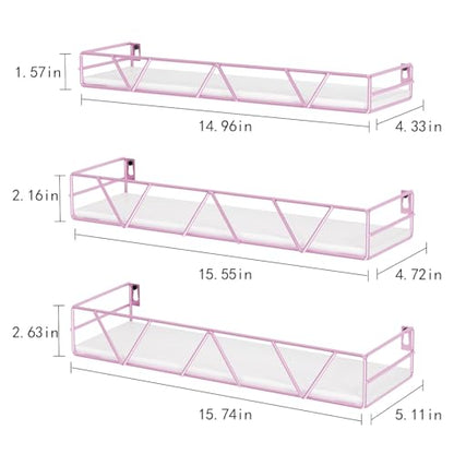 Floating Shelves Set of 3, Wood Wall Shelf, Farmhouse Shelf for Bedroom | Wall Mounted Floating Shelf for Living Room, Bedroom, Bathroom, Kitchen, Office - color: Pink