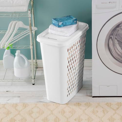 Sterilite Slim Laundry Hamper with Lid, Tall Plastic Hamper for Collecting Dirty Clothes or Sorting Clean Clothes, White, 4-Pack