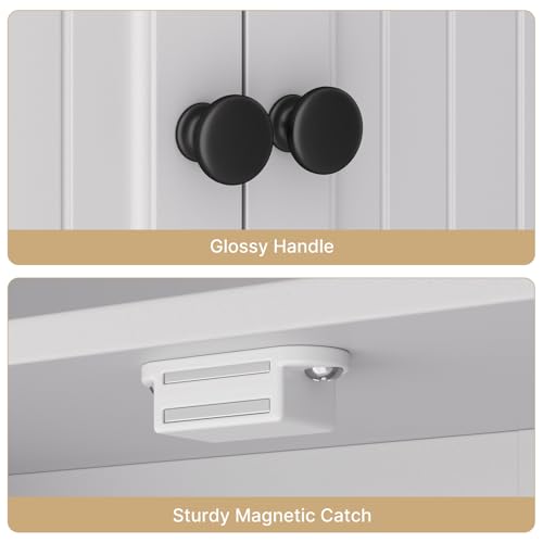 Over The Toilet Storage Cabinet, with Five Doors, White | Over Toilet Bathroom Organizer with Adjustable Shelves, Above Toilet Storage Cabinet for Bathroom, Restroom, Laundry