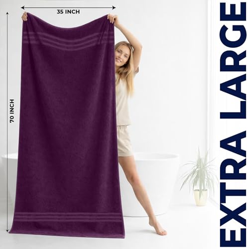 DAN RIVER 2 Pack Bath Sheets Extra Large 35x70, Large Bath Towels for Adults, XL Oversized Heavy Duty Towel Set, 600 GSM 100% Ring Spun Cotton, Soft Quick Dry, Purple Passion - color: Purple Passion
