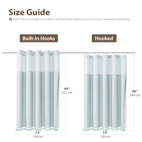 Fog Blue Hook Free Chevron Shower Curtain & Fabric Liner,72x99 | Less Time to install, 3 in 1 Fabric Shower Curtain and Liner Set with Magnets, Extra Long, Shower Curtains for Bathroom - color: Fog Blue, size: 72"W x 99"L (Pack of 1)