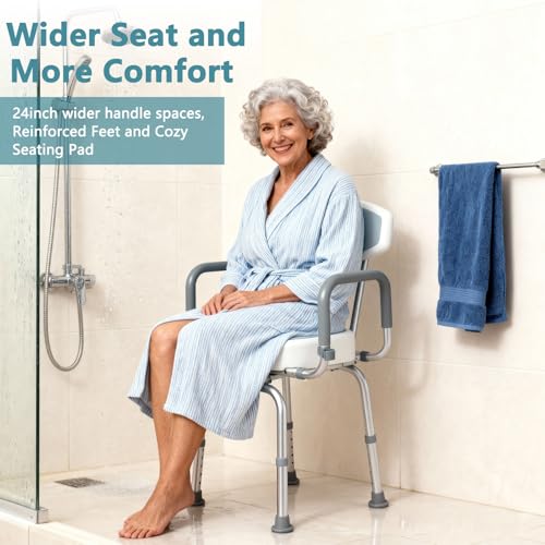 Shower Chair for Elderly and Disabled Adults, U-Shape Seat | 400lb Weight Capacity, Heavy Duty, Padded Armrests and Back, Height Adjustable