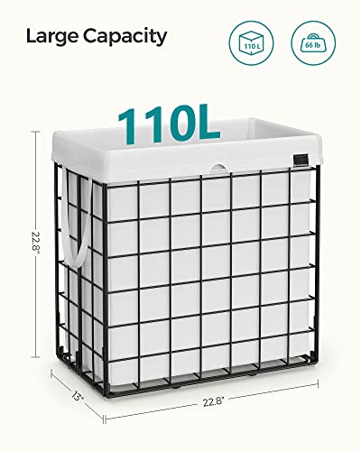 SONGMICS Laundry Hamper, 29 Gal. (110L) Laundry Basket, Collapsible Clothes Hamper, Removable and Washable Liner, Metal Wire Frame, for Bedroom Bathroom, Cream White ULCB111W01 - color: Cream White, size: 110 L