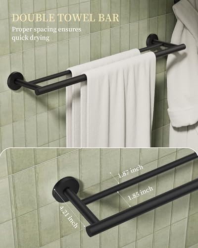 Matte Black Bathroom Hardware Accessories Set 5 pcs Towel Holder Bar Set | 24 inches Stainless Steel Towel Bar, Towel Racks for Bathroom Robe Towel Hooks Toilet Paper Holder Wall Mounted by BATHLAVISH - color: Matte Black