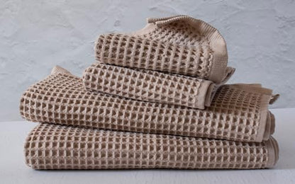 PÜSKÜL - Turkish Waffle Weave Towel Set - 100% Turkish Cotton Long-Staple Cotton, 4-Piece Bathroom Set (2 Bath, 2 Hand Towels) - Made in Turkey (Beige, Towel Set - 2 Hand & 2 Bath Towels) - color: Beige, size: Towel Set - 2 Hand & 2 Bath Towels