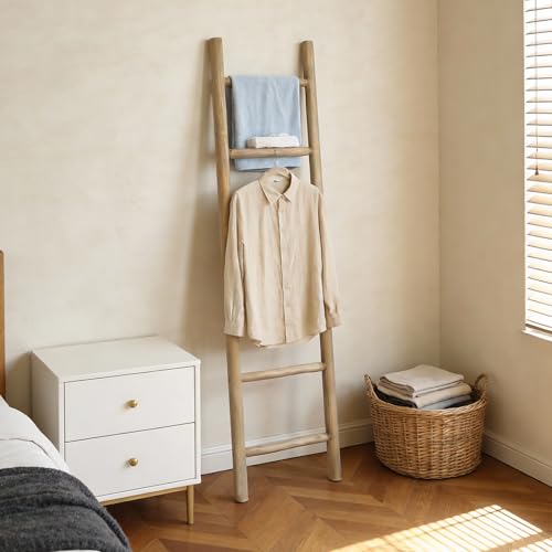 Wooden Blanket Ladder - 76in Natural & Motley Wood - Leaning Wall Decor for Bedroom, Bathroom, Living Room - Rustic Quilt Holder & Towel Rack (Natural Wood Color, 76in | Pre Assembled) - color: Natural Wood Color, size: 76in | Pre Assembled