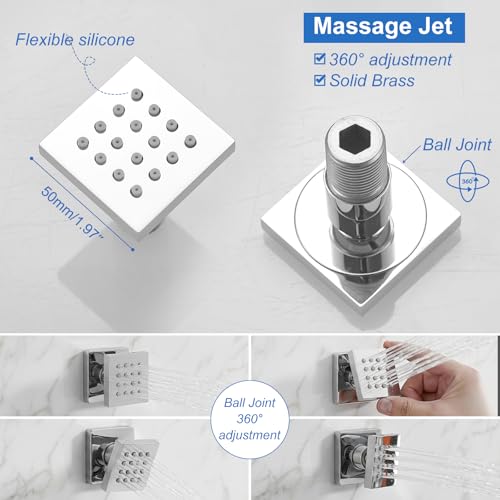 RUMOSE Rainfall Shower System with 4 Full Body Jet 4 Mode Shower Faucet Set | 12 Inch Rain Shower Head, 2 in 1 Handheld Spray, Polished Chrome Brass Shower Jet Shower Fixtures, Wall Mounted - color: Polished Chrome