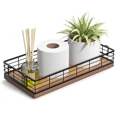 Toilet Paper Basket, 13 Inch Bathroom Toilet Tank Basket with Handles | Bathroom Basket, Back of Toilet Basket Toilet Tank Tray, Toilet Organizer for Toilet Paper Storage Toiletries, Acacia & Black - color: Acacia & Black