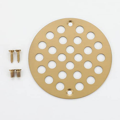 Round 4 Inch Screw-in Floor Drain Cover Replacement Shower Drainer Grate with Screws (Brushed Golden) - color: Brushed Golden