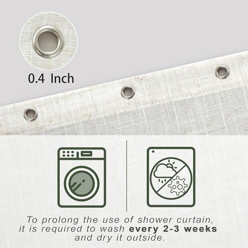 KOUFALL 72 Inch Linen Fabric Shower Curtain for Bathroom, Boho Washable Waterproof Cloth Shower Curtain Set with Hooks, 48x72 Inches Long, Cream Beige - color: Natural, size: 48"W x 72"L (Pack of 1)