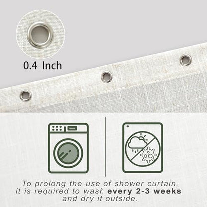 KOUFALL 72 Inch Linen Fabric Shower Curtain for Bathroom, Boho Washable Waterproof Cloth Shower Curtain Set with Hooks, 48x72 Inches Long, Cream Beige - color: Natural, size: 48"W x 72"L (Pack of 1)