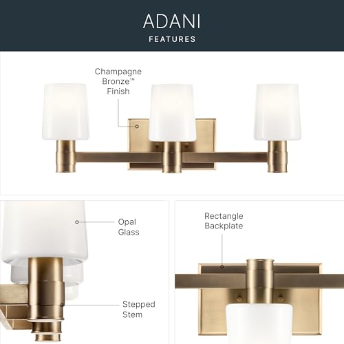 Kichler Adani 3-Light Bathroom Vanity Light, Champagne Bronze | Modern vanity light with opal glass for bathrooms and powder rooms (24" x 8.25"), 55176CPZ - color: Champagne Bronze, size: 24"