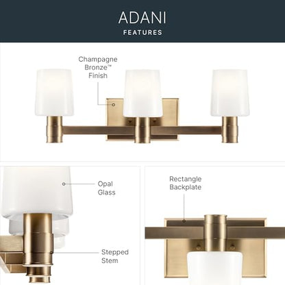 Kichler Adani 3-Light Bathroom Vanity Light, Champagne Bronze | Modern vanity light with opal glass for bathrooms and powder rooms (24" x 8.25"), 55176CPZ - color: Champagne Bronze, size: 24"