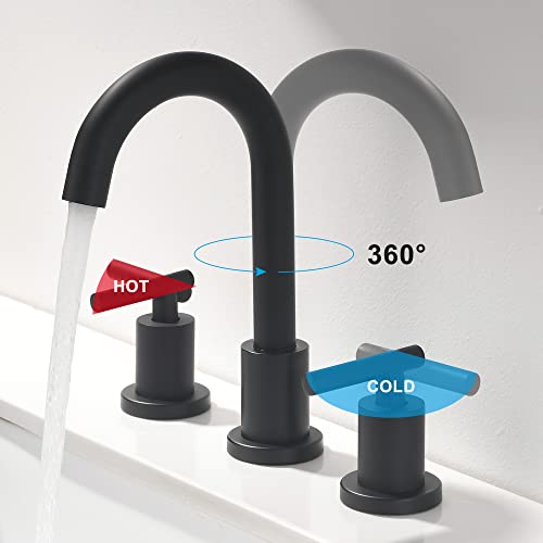 Two Handle Widespread Bathroom Sink Faucet - 3 Hole Vanity Faucet with Pop-Up Drain & cUPC Faucet Supply Lines, 8 Inch Black Bathroom Sink Faucet - color: Black