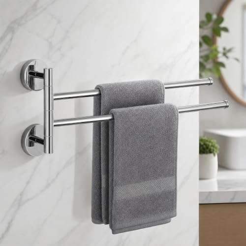 Solid Brass Swivel Towel Bar, Brushed Gold Bathroom Towel Rack, No Drill Adhesive Wall Mounted Rail Hanger, Space Saving Multi Arm Holder for Kitchen Restroom(Silver,15cm) - color: Silver, size: 15cm