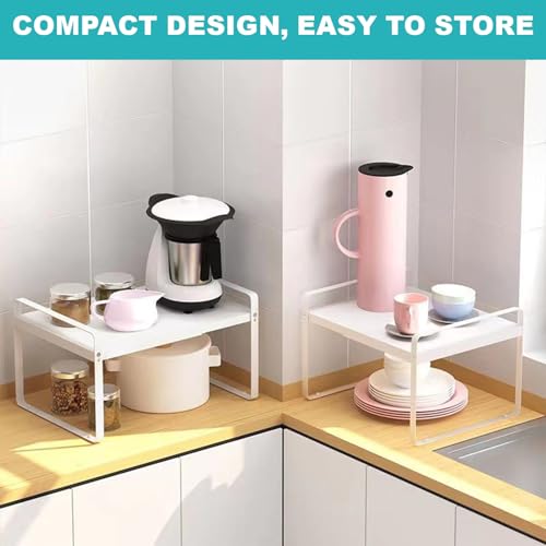 Expandable Cabinet Shelf, Lengths Adjustable Shelf Organizer Riser, Metal Space-Saving Cupboard Organizers for Kitchen Cabinet Pantry Cupboard Under Sink Countertop, White - color: White