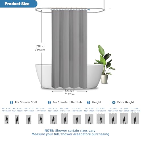 2-in-1 Waterproof Fabric Shower Curtain - No Separate Liner Needed, Hotel-Style Waffle Weave, Effortless Cleaning & Washable Bathroom Shower Curtain Set,54Wx78H,Grey - color: Grey, size: 54"W x 78"L (Pack of 1)
