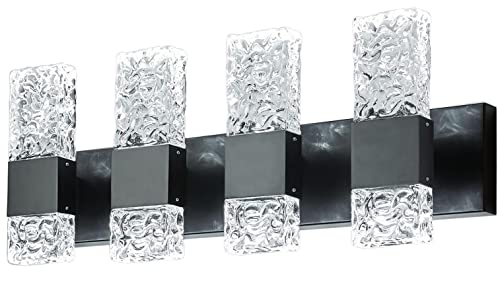 Black Bathroom Light Fixtures Crystal Bathroom Vanity 4 Light Over Mirror Modern LED Wall Light ，6000K Cool Light，40 Watts - color: Black, size: 4 lights
