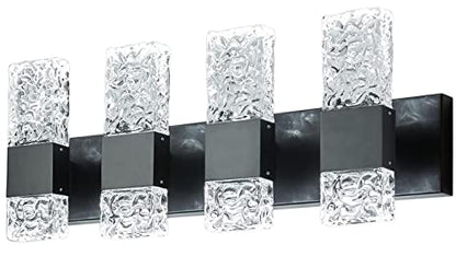 Black Bathroom Light Fixtures Crystal Bathroom Vanity 4 Light Over Mirror Modern LED Wall Light ，6000K Cool Light，40 Watts - color: Black, size: 4 lights