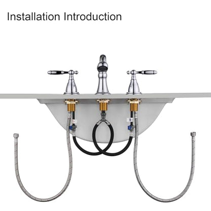 RKF Bathroom Faucets for Sink 3 Chrome 8 inch Widespread Bathroom Sink Faucet with Drain Double Lever Handle Faucet Bathroom Vanity Faucet Basin Mixer Tap WF013-C - color: Chrome