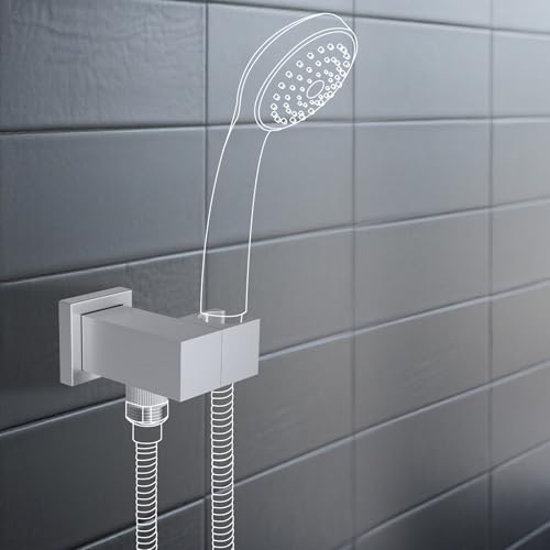 Bathroom Brass Water Supply Elbows Wall Mount Hand Held Shower Head Bracket with On/Off Flow Control Holder Angle Adjustable, Brushed Nickel - color: Brushed Nickel