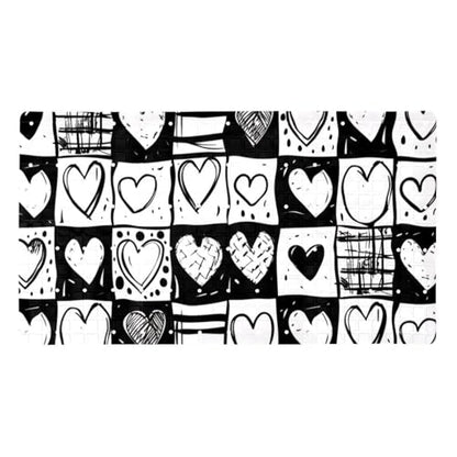 Bath Tub Mat Non Slip 15.1 x 26.8 Inch, Doodle Checkerboard Texture and Hearts Eco Friendly Bathmat with Suction Cups Drain Holes Shower Tub Mats - color: Multi 07