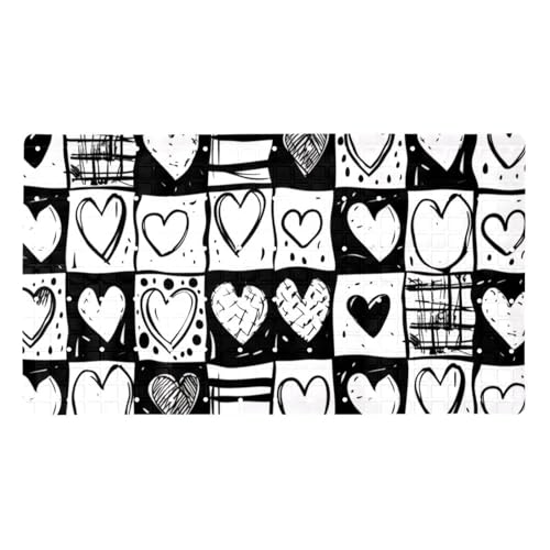 Bath Tub Mat Non Slip 15.1 x 26.8 Inch, Doodle Checkerboard Texture and Hearts Eco Friendly Bathmat with Suction Cups Drain Holes Shower Tub Mats - color: Multi 07