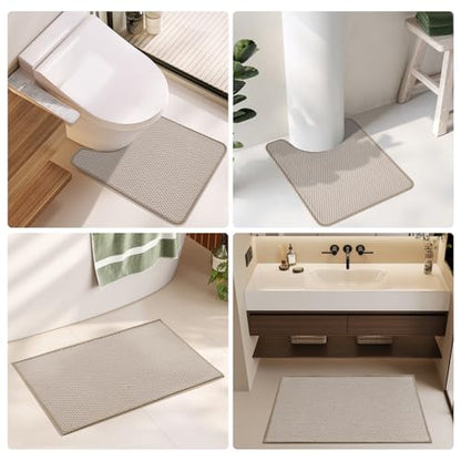 TYUU Bathroom Rugs Non Slip Washable, Super Absorbent Thin Bath Mat Small Quick Dry Low Pile Bathroom Rug, Beige 20"x30" - color: Beige01, size: 1'8" X 2'6" (Rectangular)