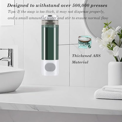 10oz/300ml Single Manual Wall Mounted Soap Dispenser, Silver & White | Bathroom Shampoo and Conditioner Dispenser, Clear Plastic Refillable Liquid Lotion Pump Dispenser and Organizer - color: White & Silver