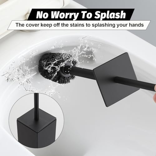 BGL Toilet Brush with Holder Set Matte Black Aluminium Standing for Bathroom Toilet Bowl Cleaner Brush and Holder Set, Square Design - color: Matte Black-standing