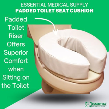 Essential Medical Supply Foam Padded Toilet Seat Cushion Riser - 4" Height, Hook and Loop Attachment for Easy Installation, Washable Vinyl Cover - Added Cushion for The Toilet with Pressure Relief - size: 4 Inch (Pack of 1)