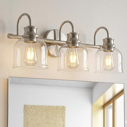 URSOLA 3 Lights 24" Bathroom Vanity Light Fixtures, Brushed Nickel Traditional Classic Vanity Light with Clear Glass, Bathroom Lighting Fixtures Over Mirror - color: Brushed Nickel, size: 3 Lights