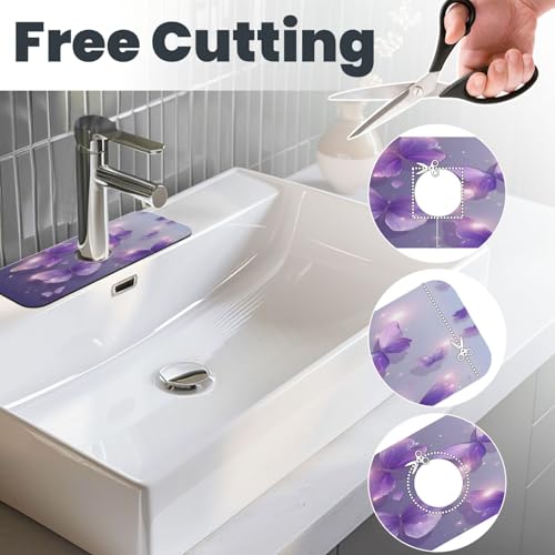 Purple Butterfly Kitchen sink faucet pad, strong water absorption, anti slip, easy to clean, very suitable for splash and drip prevention, suitable for kitchens and bathrooms - color: Purple Butterfly