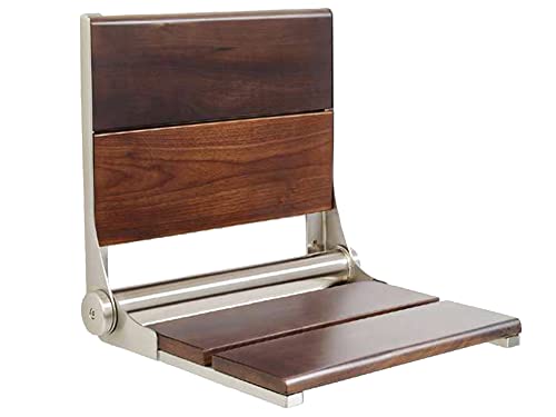 Folding Shower Seat Wall Mounted with Back | 500 lbs Maximum Load Capacity | ADA Compliant Safety Assist Teak Shower Seat for Seniors, Handicapped, and Children | 304 Stainless Steel Frame | 18” x 16” - color: Brushed Stainless Steel, Walnut, size: 18" x