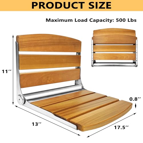 Folding Shower Seat Wall Mounted, 17.5''x13''x11'' Foldable Shower Bench,Fold Down Shower Seat,Folding Shower Seat Bench, Oak
