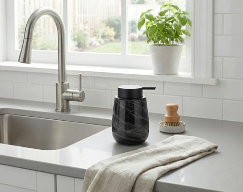 Marble Glass Liquid Soap/Lotion/Hand Sanitizer Pump Dispenser, Refillable for Kitchen and Bathroom Countertop (Black) - color: Black Liquid