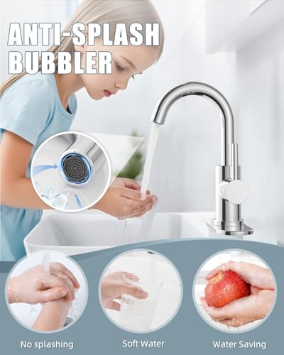 Bathroom Sink Faucet Set with Pop Up Drain and 2 Supply Hoses, Bathroom Faucets 1 or 3 Hole Sink Single Handle, Modern 360° Swivel Small Mini Kitchen Faucet, Chrome - color: 3.Chrome Polished