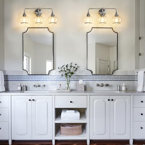 Brushed Nickel Bathroom Vanity Light 3 Lights Bathroom Light Fixtures Over Mirror with Clear Glass Shade 22.4 inch Wall Sconces Lighting Bath(Exclude E26 Bulb) - color: Brushed Nickel, size: 3 Light