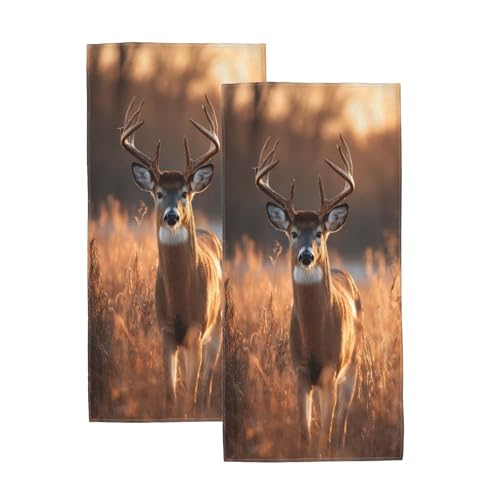 Deer Hand Towels Set of 2,Rustic Forest Wildlife Deer Bathroom Towels,Soft Microfiber Absorbent Quick Dry Decorative Towels for Farmhouse Kitchen Cabin Spa Hotel,14.5x28 Inch - color: Forest Wildlife Deer