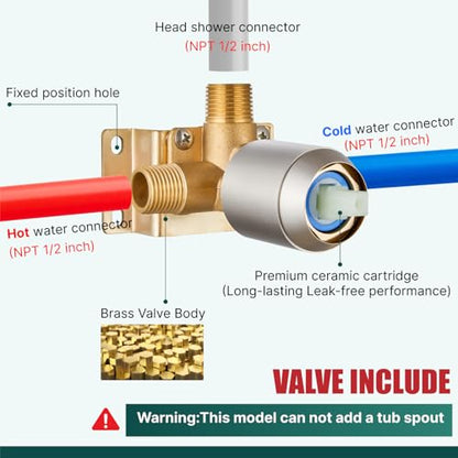 Heyalan 8-Inch Square Rain Shower Faucet Set with Valve, Brushed Nickel | SUS304 stainless steel shower head, male NPT 1/2-inch valve, single-handle control, adjustable angle, 1.8 GPM - color: Nickel