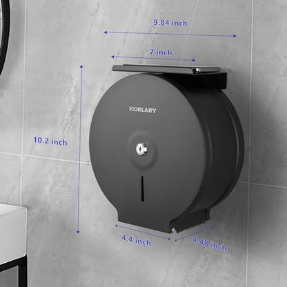 Gorlary Commercial Jumbo Toilet Paper Dispenser with Shelf, Matte Black | Wall Mount Stainless Steel Roll Holder, 9 inch Commercial Toilet Paper Roll Holder for Bathroom Office Restaurant - color: Black